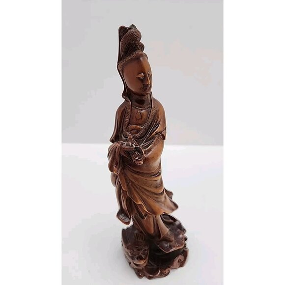 Vintage Hand Carved Wood Chinese Lady Figure Statue 8" Tall - Picture 6 of 8